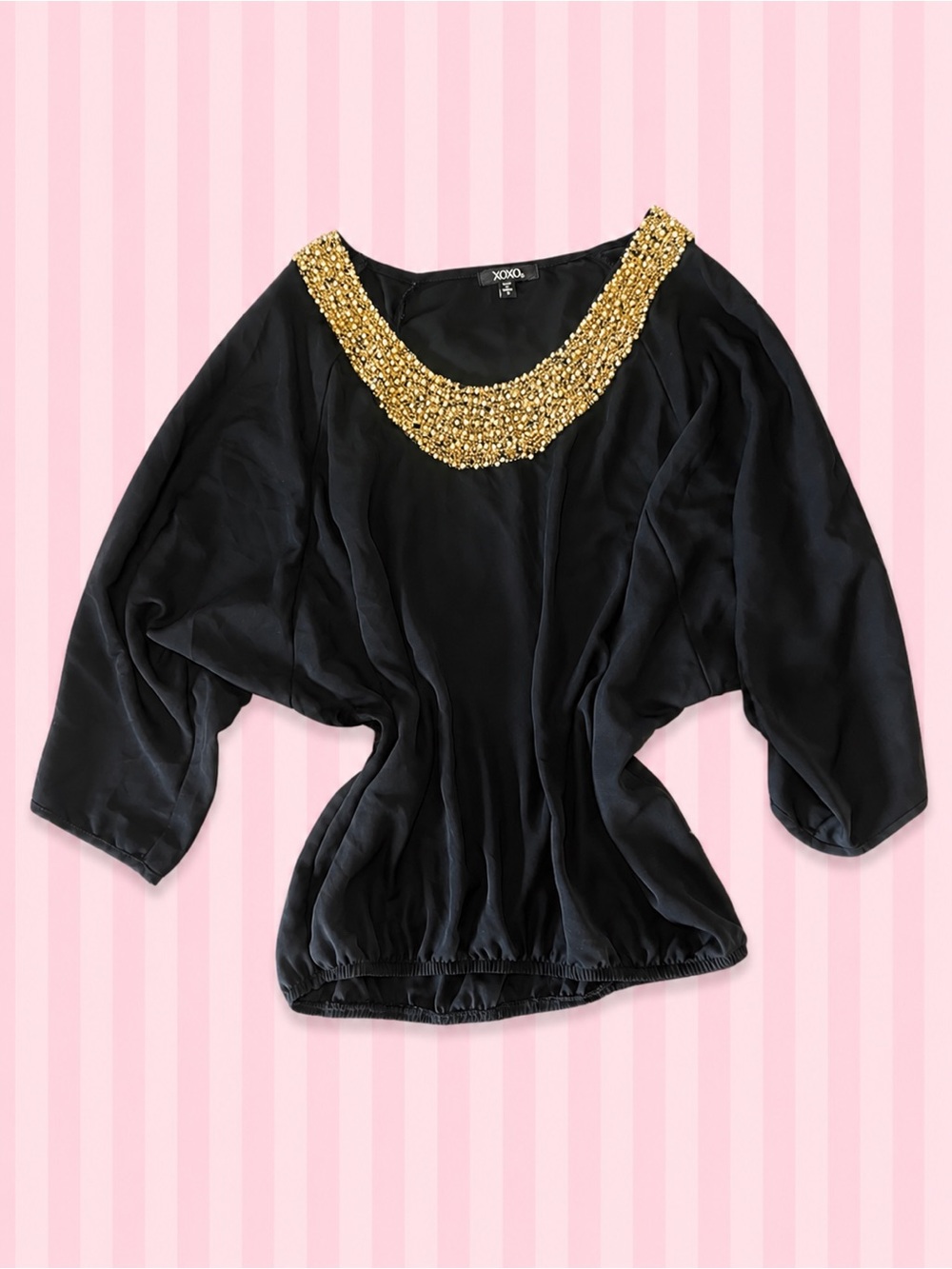 XOXO Black Gold Beaded Statement Blouse